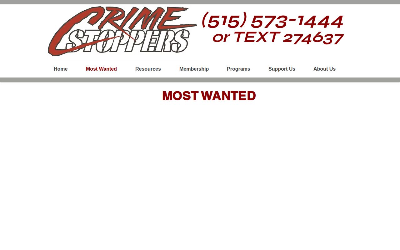 Webster County Crime Stoppers wanted fugitive list interface
