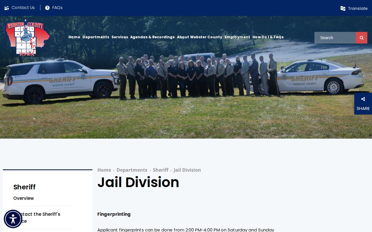 Webster County Jail Division official booking record path